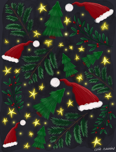 Pine and Stars christmas christmasillustration illustration ipad seasonal