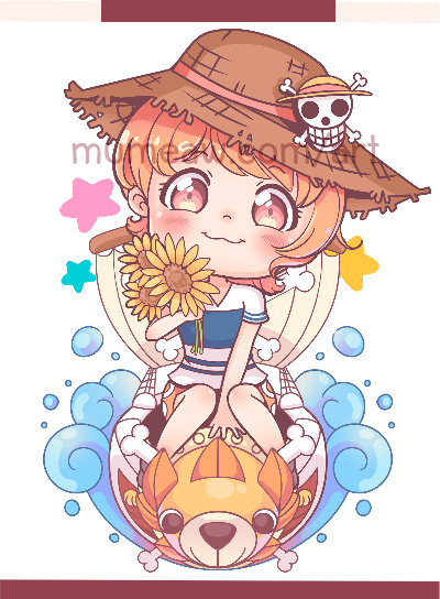 Cute Chibi Nami Fanart with Straw Hat Pirate