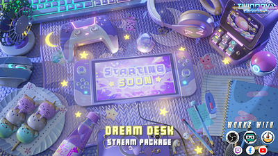 Twitch Cute Animated Overlay Pack 🌠 Dream Desk 🌠 3d aesthetic animated overlays animation blender cute cute overlay graphic design kawaii motion graphics overlays overlays pack twitch twitch overlay twitch pack