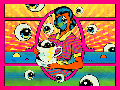 Drink Coffee coffee design illustration psychedelic retro surrealism typography vector vintage