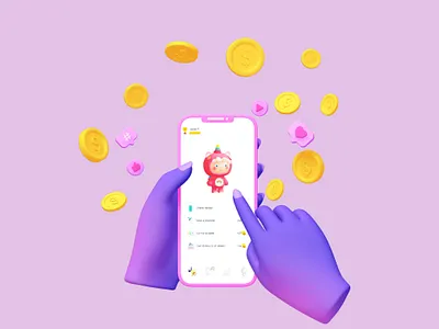 Gamification App 3d app avatar game gamification mobile money pink ui unicorn violet