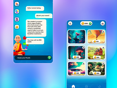 Guru Puzzle - AI Game App Concept 3d app art branding colorful design game game interface google app graphic design gui ios app logo mobile modern puzzle stylish ui ux web design