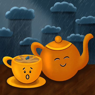 Tea & Rain autumn drop fall illustration procreate rain tea