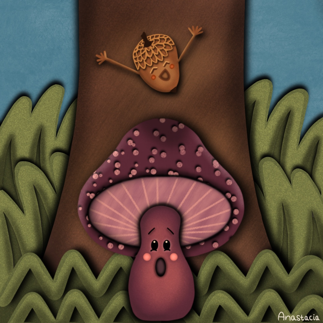 Acorn Adventures acorn grass illustration mushroom procreate tree