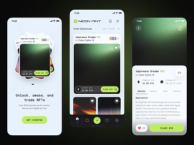NEON MINT_ // NFT Marketplace clean experience interface minimal mobile mobile app modern nft product simple ui ux