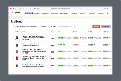 Mass relisting on multiple marketplaces ui