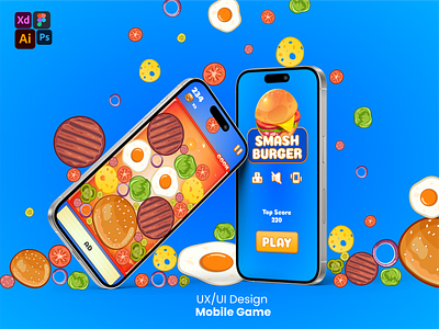 Mobile Game UI - Smash Burger 3d adobe illustrator adobe photoshop adobe xd burger burger game design figma game game ui graphic design illustration mobile game mobile ui playstore playstore game ui ux uxui vector