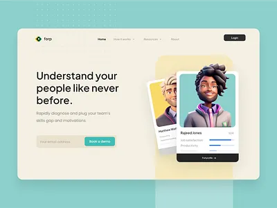 Concept HR Landing Page - AI generated avatars 3d ai avatars branding colors graphic design landing page pastel colors