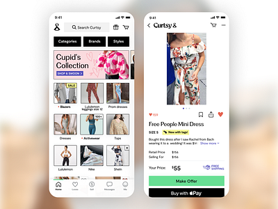 Curtsy: Home & Item Detail Screens buy clean clothes curtsy ecommerce fashion flat gen z ios marketplace sell shop shopping store thrift white women