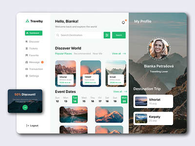 Dashboard - Travel App app bianka dashboard design graphic design illustration landing slovakia travel ui website