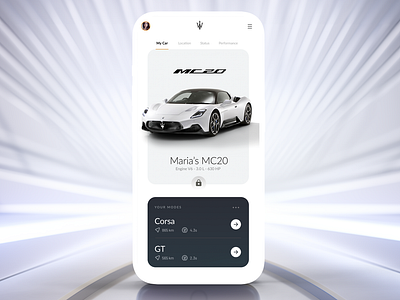 Maserati MC20 Owner's App automotive car connected design hmi interactive interface ios maserati mc20 mobile sports car supercar ui uiux