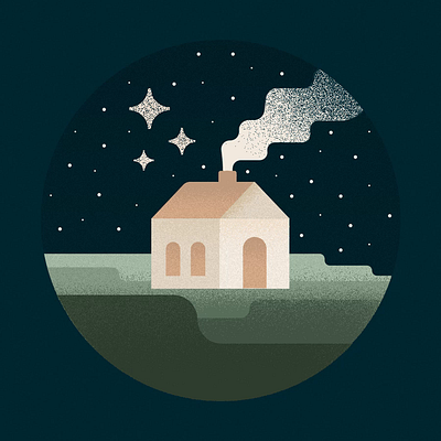 Cozy Cabin & A Starry Night animated drawing animation cabin cabin illustration flat illustration grain illustration graphic design illustration motion graphics simple animation simple movement starry sky