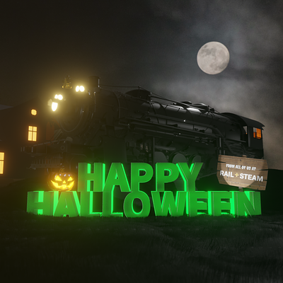 RAIL + STEAM Halloween Greeting 3d blender graphic design halloween john matychuk nebraska omaha train