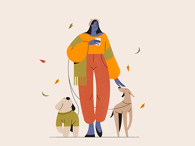 Fall 2d app illustration character design characters diversity dog flat graphic design human illustration illustrator motion graphics people texture vector walk web