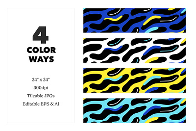 Puddle Waves Pattern Pack 90s black blue branding colorful funky gen z graphic design illustration line pattern pattern design surface design surface pattern textiles vibrant water wave y2k yellow