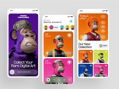 Token Treasures NFT App Design app mockup ethereum marketplace mockup nft app nft marketplace stockmarket app ui uiux ux uxui
