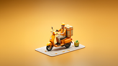 Yellow Delivery Guy 3d character delivery free graphic design illustration map mobile app yellow
