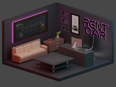 Rent Car Office | 3D 3d 3d art 3d element 3d modelling 3d office blender branding car glowinthedark office render rent ui