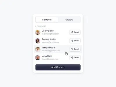 Contact Modal ☎️ button chat clean contact cta dashboard design groups icon interface list message minimal modal phone popup send simple tabs ui