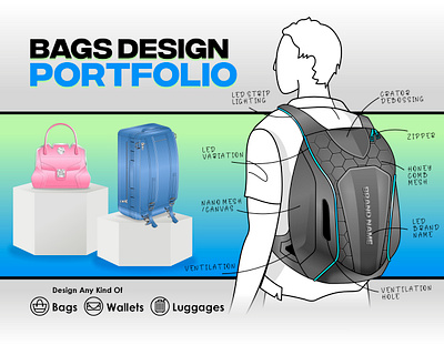 Bags, wallets and luggages Design All Categories bag design bag tech pack fashion design graphic design illustration luggage design vector wallets design