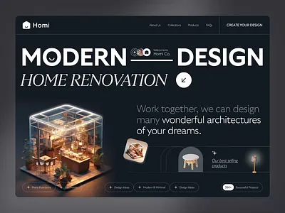 Morden Architecture Design - Hero Header 3d animation architecture clean elegant furniture hero header hero section home home renovation interaction interface design landingpge minimal modern design ui uiux