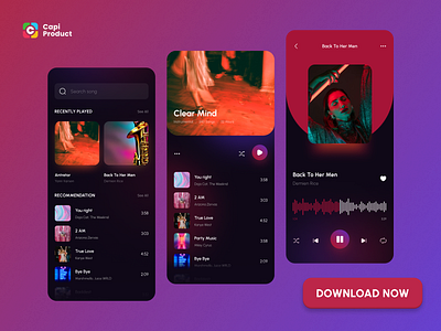 Music App - Dark mode & Magenta Color Concept app dark mode design design concept magenta magenta color mobile mobile app music app redesign spotify ui ui design ui ux