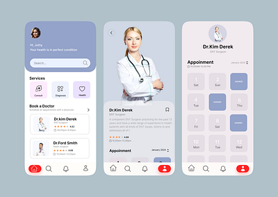 Doctor App Exploration android appointment cards chat consultant dashboard health doctor mobile pharmacy recipe