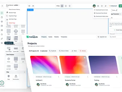 Project Dashboard & Editor Page app builder dashboard drag drop page editor page low code no code project dashboard website builder