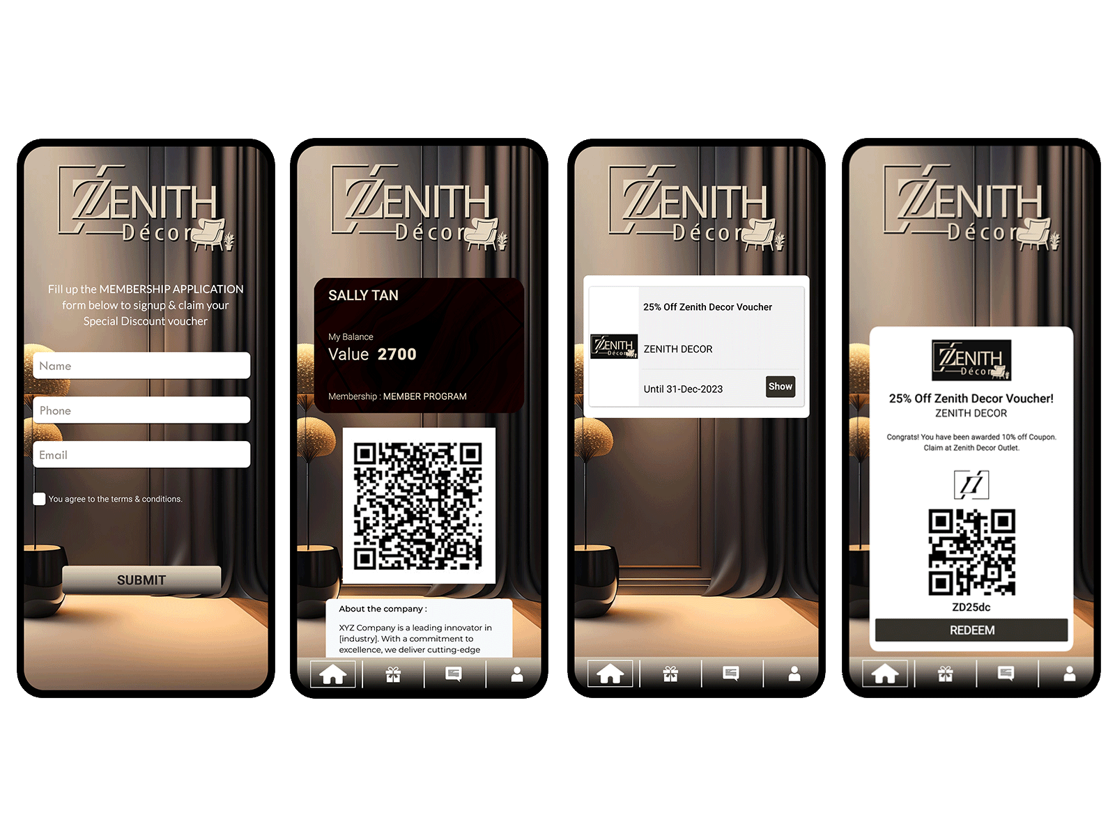 Zenith Decor Membership Program branding customer engagement digital card system digital voucher evoucher loyalty program membership management system membership plan promotion reward management store value card user retention voucher vouchermatic