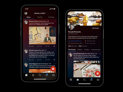 Gaollery Mobile App app art concept dark design feed feeds gaollery home page mobile profile redesign sharing theme twitter ui
