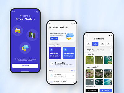 Smart Switch app design application copy data transfer duplicate figma file sharing file sharing app file transfer file transferring app mobile app design mobile app designer mobile application mobileapp product design ui uidesign user interface ux uxdesign