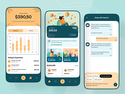 E-Wallet App Integrated with AI artifical intelligence bank design e wallet finance flat illustration management mobile modern saving simple smart