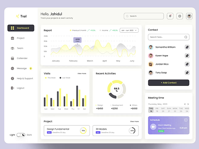 Project Management Dashboard chart dark dashabard dashboard design dashboard ui design system graph light management dashboard minimal project coordinator project management project management dashboard saas saas products ui design uiux web app web application