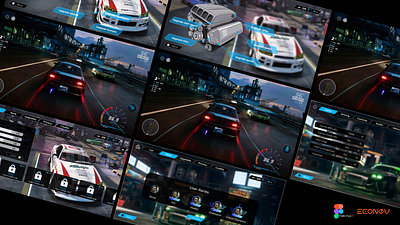 🏎️ Racing Game UI/UX Design by econev car econev evgheniiconev figma game gameui graphic design illustration lizzardlab racing ui ux vector