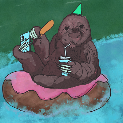 Sloth River adobe corndog cute donut fresco illustration lazy river pixel sloth water