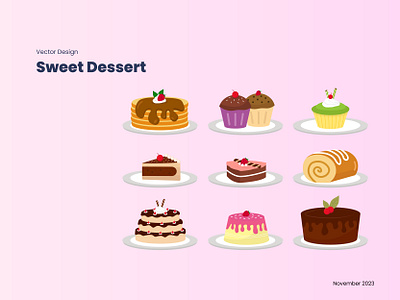 Vector Design - Sweet Dessert 🎂🍰 cake collection cute design dessert flat food graphic design icon illustration logo set sweets vector