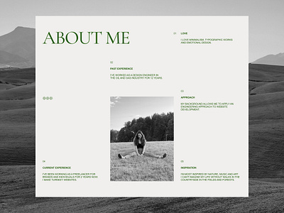 Regina Musi Portfolio Website — About Me about about me big typography design digital design green minimal portfolio ui ux web design webdesign website