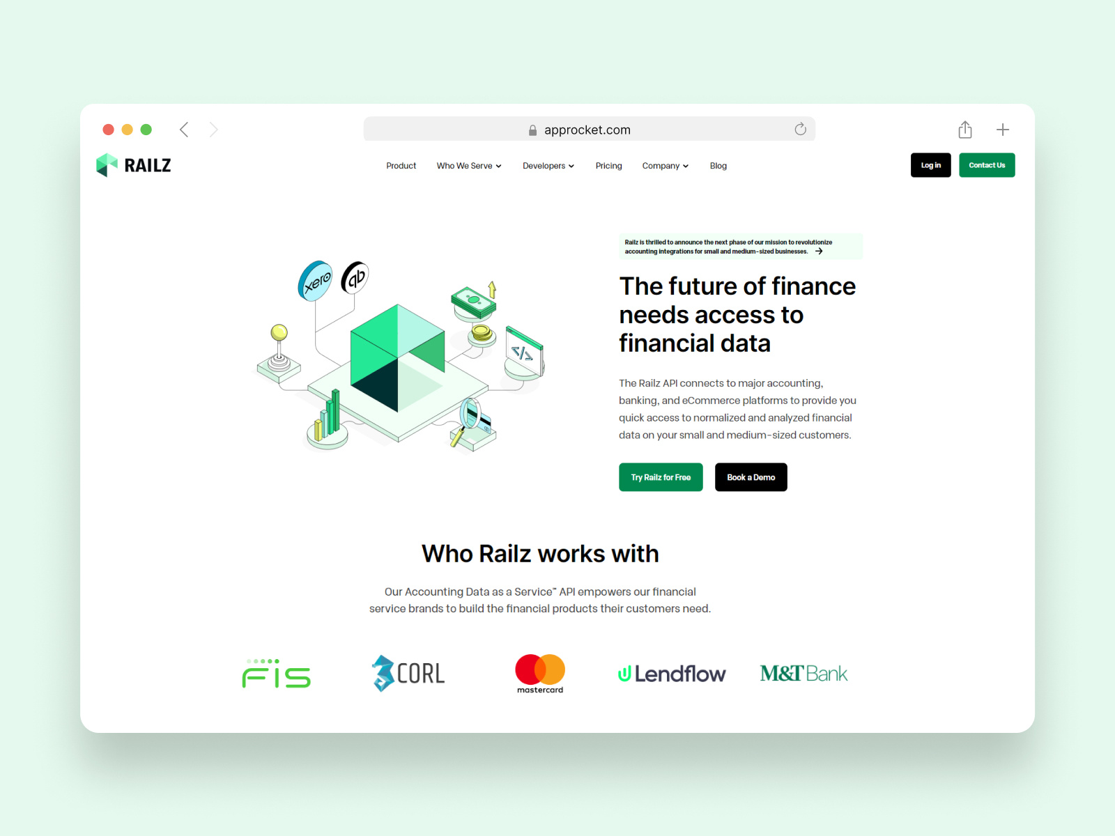 Railz - A fintech platform acounting branding business design development fintech integration landing page platform provider railz services single software website