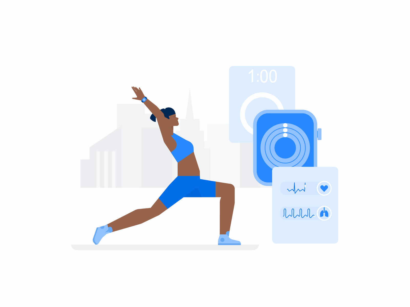 Smart Fitness ae animation apple watch cardio daily design fitness goals illustration lottie morning exercises motion graphics smart sport sport wear stretching watch woman yoga