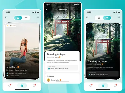 Travel Companions app dating app design friends japan mobile mobile app swiping tinder travel travelling ui ui ux uiux ux