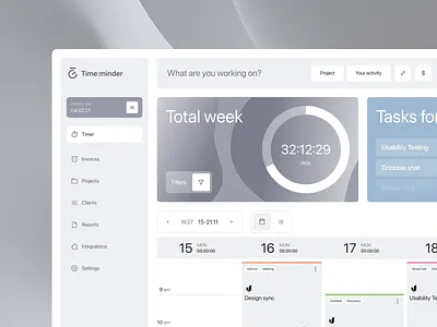 Time Tracker web app concept app calendar cards design filter product design sidebar menu tabs task time time tracker ui ux web web app widgets