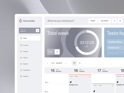 Time Tracker web app concept app calendar cards design filter product design sidebar menu tabs task time time tracker ui ux web web app widgets