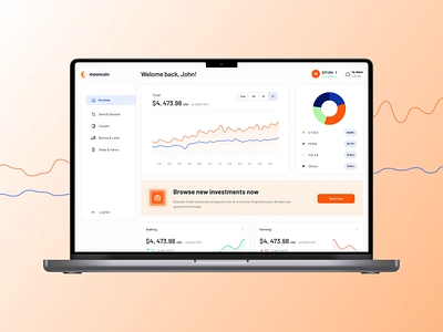 Mooncoin - place to trade crypto currency charts clean dashboard design figma flat minimal ui vector web