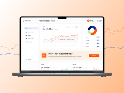 Mooncoin - place to trade crypto currency charts clean dashboard design figma flat minimal ui vector web