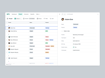 NFS - Row Details dashboard data details grid profile saas sheet spreadsheets table ui user users ux