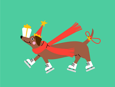 Christmas dachshund cartoon christmas cute dachshund design dog flat fun geometric gift holiday ice skates illustration puppy vector