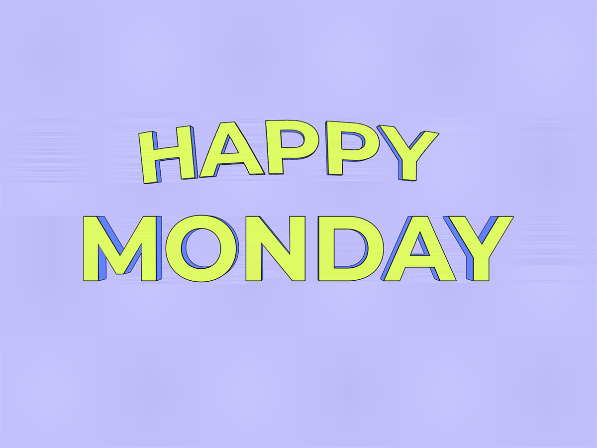 Happy Monday 3d animation happy icon illustration infographic logo monday motion design smiley text text animation