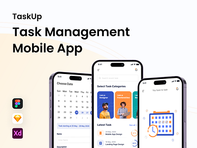 TaskUp - Task Management Mobile App calendar clean minimal mobile app mobile design schedule task management task manager ui ux
