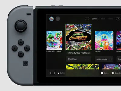 Nintendo Switch Menu Redesign console dark dark mode figma games gaming mario nintendo nintendo redesign nintendo ui store switch uiux zelda