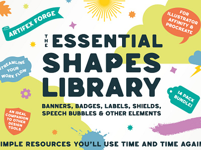 The Essential Shapes Library badge badges banner banners label labels shape shapes shield shields speech bubble speech bubbles